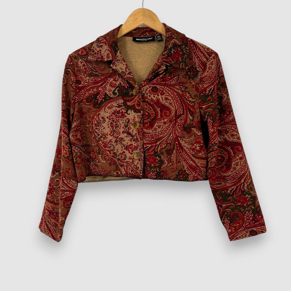 Y2k Vintage Briggs New York Petite Paisley Button-Up Cropped Jacket Size PS